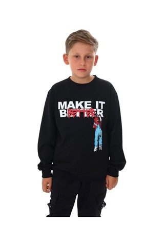 Erkek Çocuk Make It Better Yazılı Sweatshirt-13415-siyah