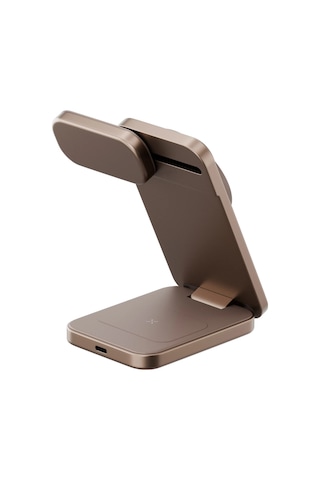 Magtrio Plus 3in1 Katlanabilir 15w Telefon Saat Apple Uyumlu AirPods Masaüstü Hızlı Şarj Standı - Gold