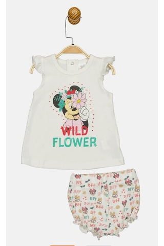 Minnie Mouse Lisanslı Ekru Kız Bebek Pamuk Alt Üst Takım Mn17338 Ekru