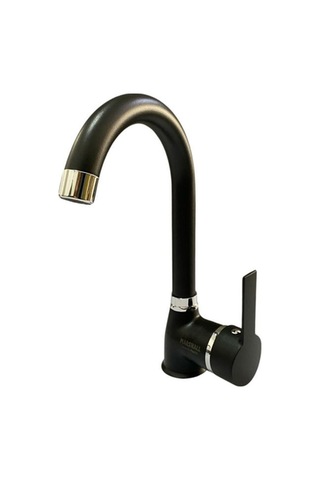 Rudi Armatür Lüx Pirinç Malzeme 360 Döner Gövdeli Siyah Lavabo Bataryası Siyah