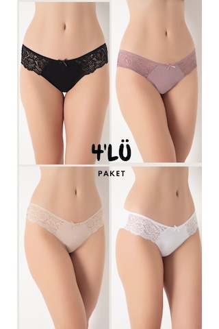 Kadın Dantelli 4'lü Karışık Renk Külot Asorti-1 C3t0n0o408 001