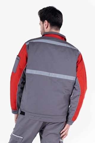 İş Montu Reflektörlü Cepli Kapitoneli Gri - Kırmızı