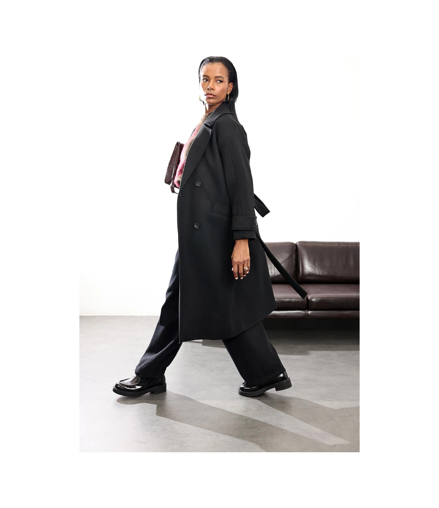 Siyah Kruvaze Kaşe Palto 1010 Siyah