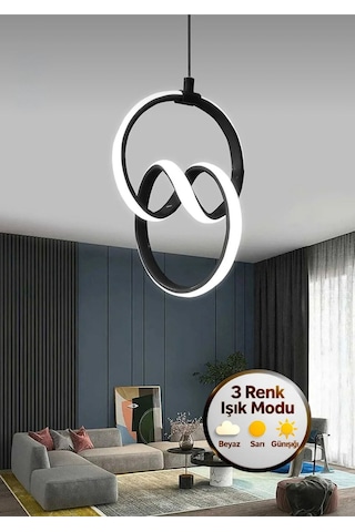 Firenze Model Gümüş 3 Renk Işık Modu Şık Sarkıt Oturma Odası Çocuk Odası Koridor Led Avize Siyah
