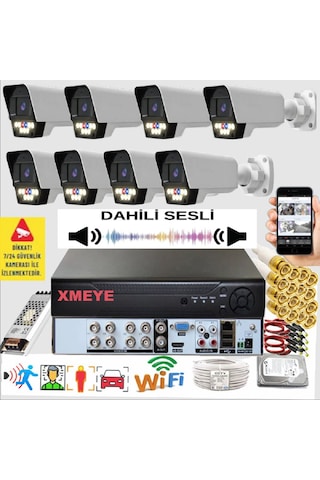 8 Li Sesli Araç İnsan Yüz Ve Hareket Algılayan 5 Mp Lens 9 Warm Led Gece Renkli Kamera Seti 5909ws