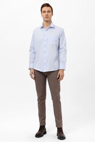 Süvari Bol Kesim Mikro Desenli Kolay Ütü Teri Emen Nefes Alan Kravat Yaka Dört Mevsim Erkek Gömlek Buz Mavisi