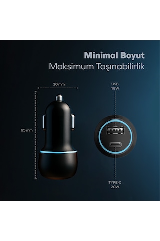 Woyax Araç Şarj Aleti Çakmaklık Type-c + Usb Girişli 38w 2 İn 1 Car Charger