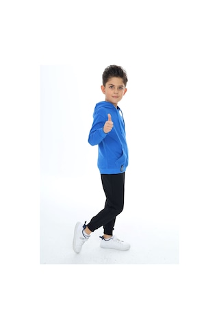 Toontoy Kids Toontoy Erkek Çocuk 2'li Takım Baskılı Kapüşonlu Cepli Sweatshirt & Beli Paçası Lastikli Cepli Jogger Eşofman Altı - Renk Bloklu & 2 İplik Saks