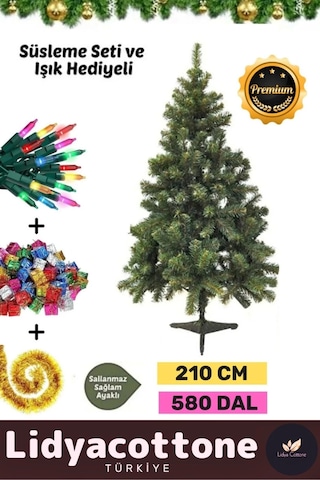 Noel Paketi Kutu Süsleme Seti Yılbaşı Çam Ağacı Renkli Işığı Yeni Yıl Kutlama Parti 210 Cm 580 Dal Standart