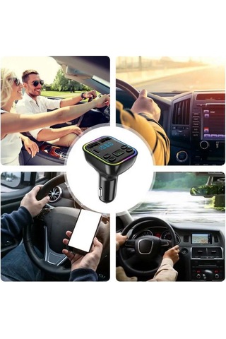 Araç Fm Transmitter Bluetooth Usb Mp3 Sd Kart Çakmaklık Girişli 7 Renk Led Işıklı Araç Kiti
