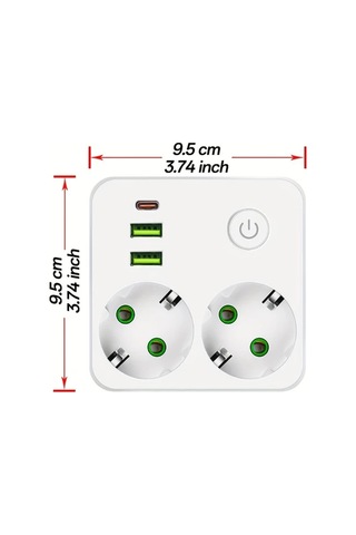 Beyaz 2500w Güç Şeridi Eu Fiş Prizi 2 Soketli Multitap Duvar Tipi Güç Şeridi Uzatma Kablosuz, 2 Usb & 1 Type-c Portlu