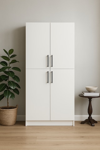 4 Kapaklı Çok Amaçlı Dolap 189 90 35 Cm Beyaz
