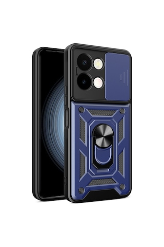 Vivo Y28 Kılıf Sürgülü Kamera Koruyucu Manyetik Standlı Tank Koruma Pazarplus Siyah