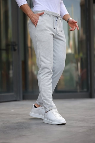 Erkek Beli Bağcıklı Duble Paça Örme Pamuklu Kumaş Jogger Pantolon Gri