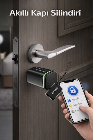 Ttlock Akıllı Kapı Kilidi Elektronik Silindir Şifreli Kartlı Mobil App Bluetooth Smart Lock Siyah