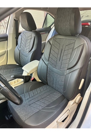 Argalı Renault Taliant Oto Koltuk Kılıf Üniversal Keten Ve Suni Deri Cepli Oto Koltuk Kılıf Siyah