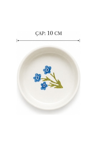 Blue Gift 4 Lü Seramik Kase Seti 10 Cm Çiçek Desenli Çerezlik Ve Sosluk Beyaz