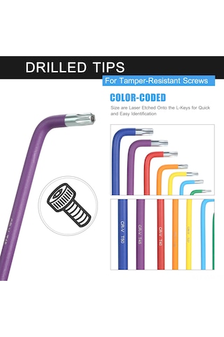 9 Parça Çok Renkli L Anahtar Seti Torx Anahtar Yıldız Anahtar Seti Uzun Kol Endüstriyel Kalite Krom Vanadyum Çeliği Torx Anahtar Allen Anahtarı