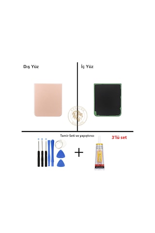 Samsung Galaxy Z Flip 4 Pembe Renk Arka Kapak + Tamir Seti + B7000 Yapıştırıcı Arka Cam Batarya Kapağı Pil Kapağı Lazer Kesim Back Cover Galaxy Z Flip 4 Uyumlu 17306451