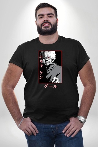 Angemiel Kaneki Ken Kuma Japon Anime Şeytan Siyah Büyük Beden Erkek Kadın Unisex Basic Ön Baskılı Tişört Siyah