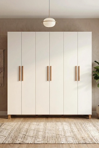 Robin Home Maya 6 Kapaklı Gardırop Elbise Dolabı Ahşap Ayaklı Beyaz