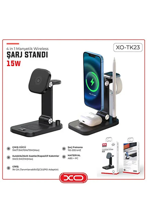 Xo Tk-23 4 İn 1 Manyetik Kablosuz Hızlı Şarj Standı 15w ' Siyah