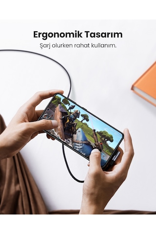 Ugreen Usb-c 100w 5a Qc Pd 90 Derece Örgülü Hızlı Şarj Kablosu, 1 Metre, Siyah, 70643 -