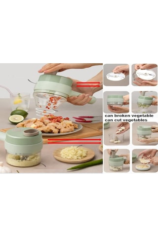Mufunye El Tutan Kablosuz Elektrikli Mutfak Aleti: 4 Fonksiyonlu Sebze Dilimleyici, Sarımsak Kesici Ve Omlet Karıştırıcı - Yeşil