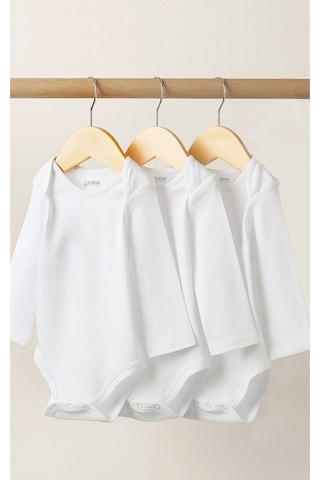 Lilabio %100 Organik Pamuk 3'lü Uzun Kollu Bebek Body Beyaz