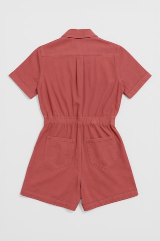 Kadın Kısa Kollu Fermuarlı Beli Lastikli Jean Tulum Şort Pembe