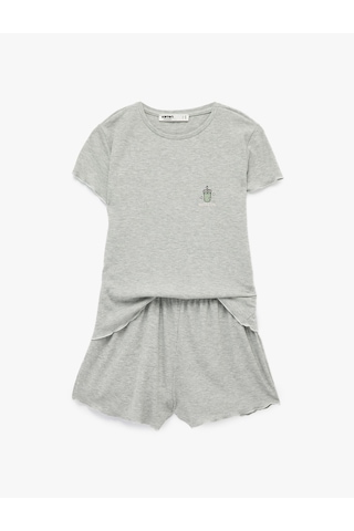 Koton Kısa Kollu Viskon Karışımlı Rahat Kalıp Pijama Takımı - 2'li Set Gri Melanj 6slk40119mk