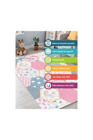 Dijital Baskılı Pamuk Tabanlı Çocuk Halısı Kaymaz, Yumuşak, Makinede Yıkanabilir Çok Renkli 795159710 Çok Renkli