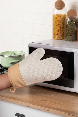 Porsima 3137 Silikon Yanmaz Yapışmaz Fırın Eldiveni Krem Krem