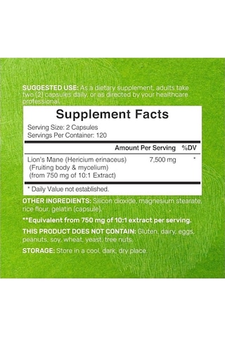 Deal Supplement Lions Mane Mushroom 7.500 Mg 240 Capsules