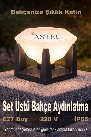 Astec Su Geçirmez Elmas Dekoratif Bahçe Aydınlatma Apliği Elektrikli E27 Duy Ampullü Set Üstü