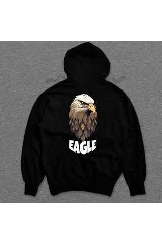 Eagle Kara Kartal Keskin Bakış Pençe Sweatshirt Unisex Kapüşonlu Hoodie 001
