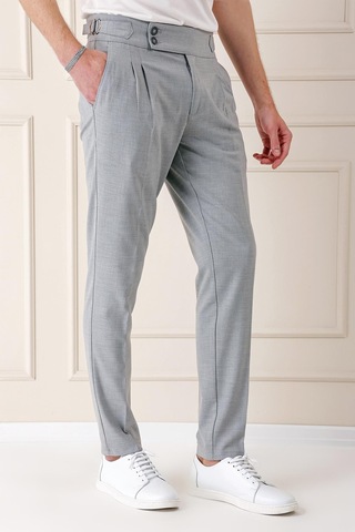Efor Comfort Fit Çift Pile Yandan Tokalı Yüksek Bel Casual Gri Pantolon P 1153 Gri