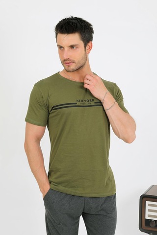 Akbeniz Erkek Pamuk Kısa Kol Pijama Takım Haki 6875 Haki