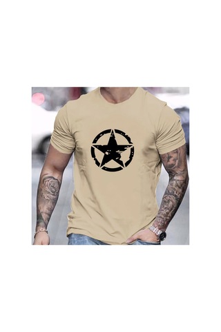 Caddemia Yaz Rahat Rahat Gevşek Büyük Boy Yıldız Logosu Grafik Baskılı Spor Yuvarlak Bej 2XL Caddemia Yaz Rahat Rahat Gevşek Büyük Boy Yıldız Logosu Grafik Baskılı Spor Yuvarlak Bej 2XL