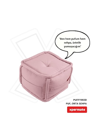 Xpermate Puffymod Dekoratif Kare Puf Orta Sehpa 40x40 Cm Pembe