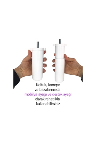 4 Adet Ayarlı Destek Ayağı 13 X 19 Cm Beyaz Gizli Ayak Mobilya Kanepe Baza Koltuk Dolap Tv Ünitesi