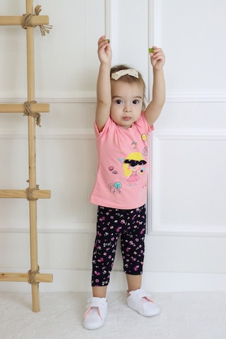Harika Kids Kız Bebek Kaprili Kısa Kollu Kız Desen Baskılı Yazlık Basic Alt-üst Takım 6-24 Ay 001