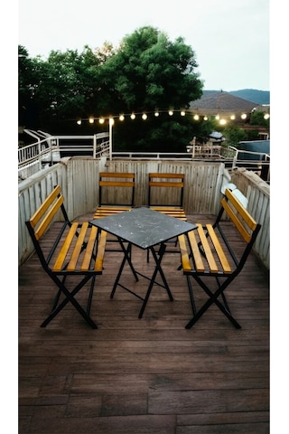 Modern 2-2-1-1 Balkon Bahçe Mutfak Bistro Set Katlanır Masa-sandalye 6 Kişilik Sarı