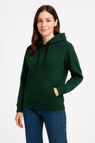 Primemagazam Kadın 3 İplik Pamuklu Kapüşonlu Kanguru Cepli Sweatshirt Hoodie - Haki Çeşitli