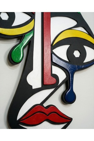Picasso Tarzı Renkli Ahşap Duvar Mask Mdf - Soyut Yüz Duvar Sanatı. 1