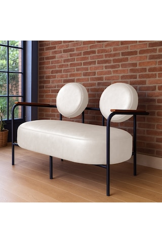 Venüs İkili Koltuk Krem Modern Tasarım, Deri, Ofis, Kuaför Ve İş Yeri İçin Şık İkili Koltuk Krem