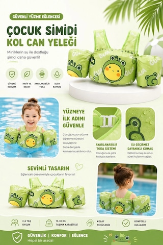 Toyflyer Kurbağa Desenli Kolluklu Çocuk Yüzme Yeleği Gövde Destekli 2-6 Yaş 15-30 Kg Fl006