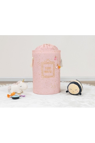 Mbois Baby Kullanımı Kolay Desenli Taşınabilir Torbalı Yuvarlak Sepet(Pembe) Çamaşır 7691009342253