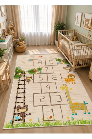 STY Home Seksek Çocuk Oyun Halısı Kaymaz Makinede Yıkanabilir Eğitici Bebek Ve Çocuk Odası Halısı Oyun78 Krem