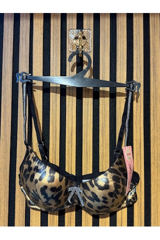 Love Secret Kadın Leopar Desenli Destekli Sütyen Ve Tanga İç Çamaşırı Takımı Siyah Detaylı Kahve - Leopar